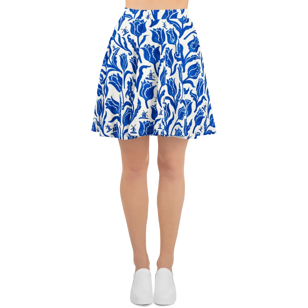 Blue Windmill Garden on Skater Skirt — Front