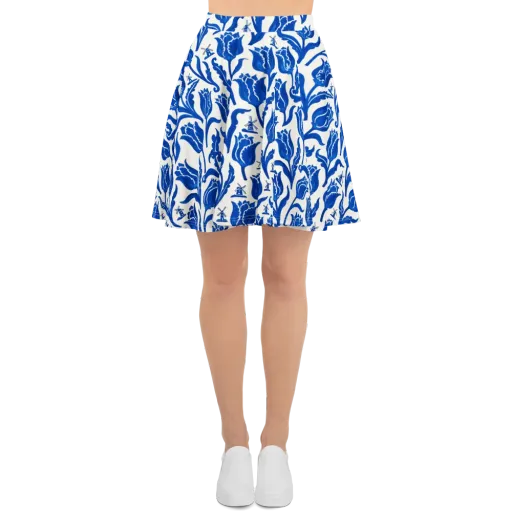 Blue Windmill Garden on a Skater Skirt