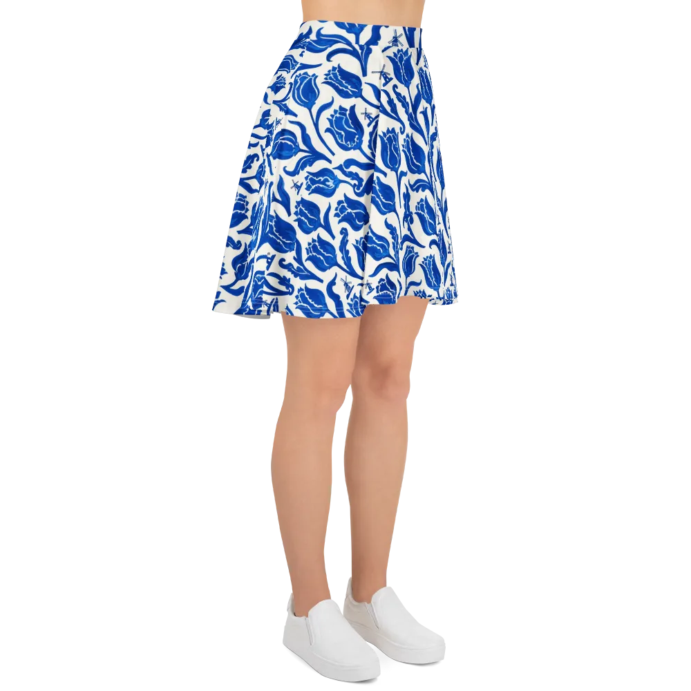 Blue Windmill Garden on Skater Skirt — Right