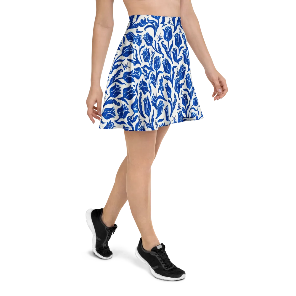 Blue Windmill Garden on Skater Skirt — Right