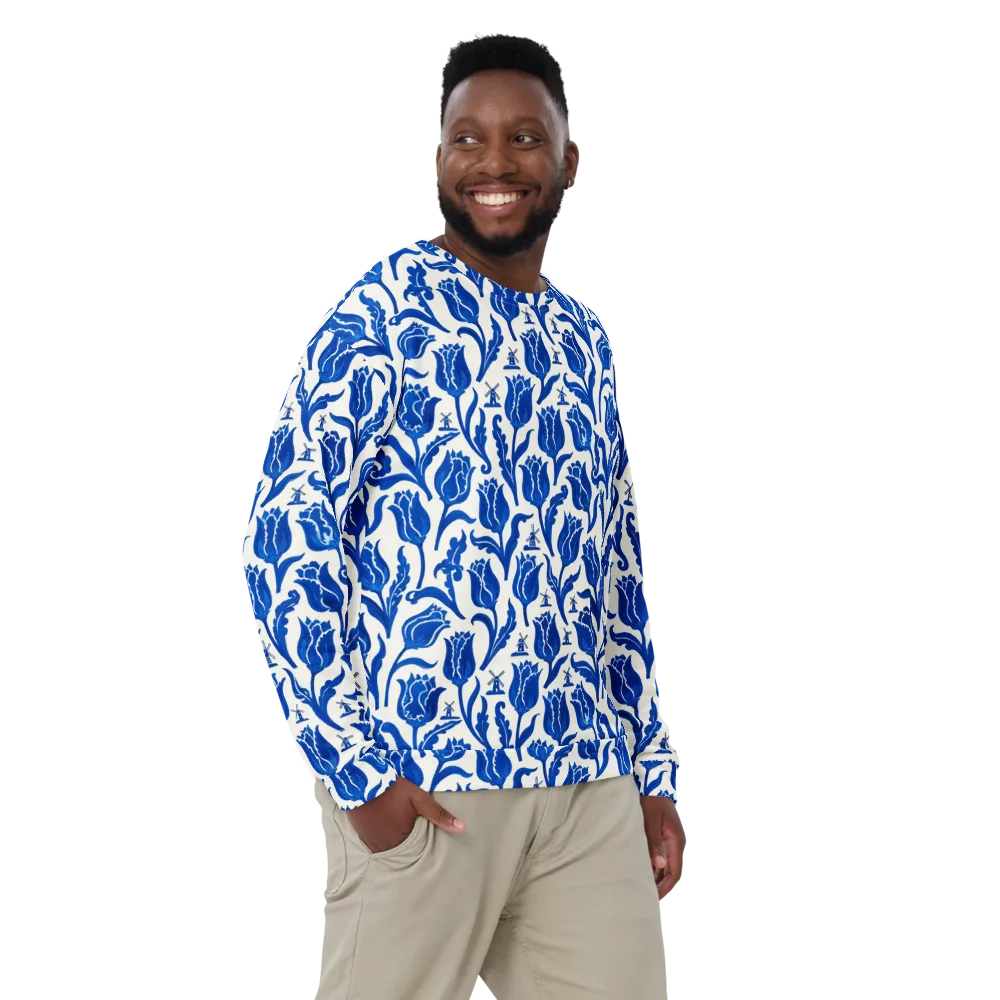 Blue Windmill Garden on Sweatshirt — Front