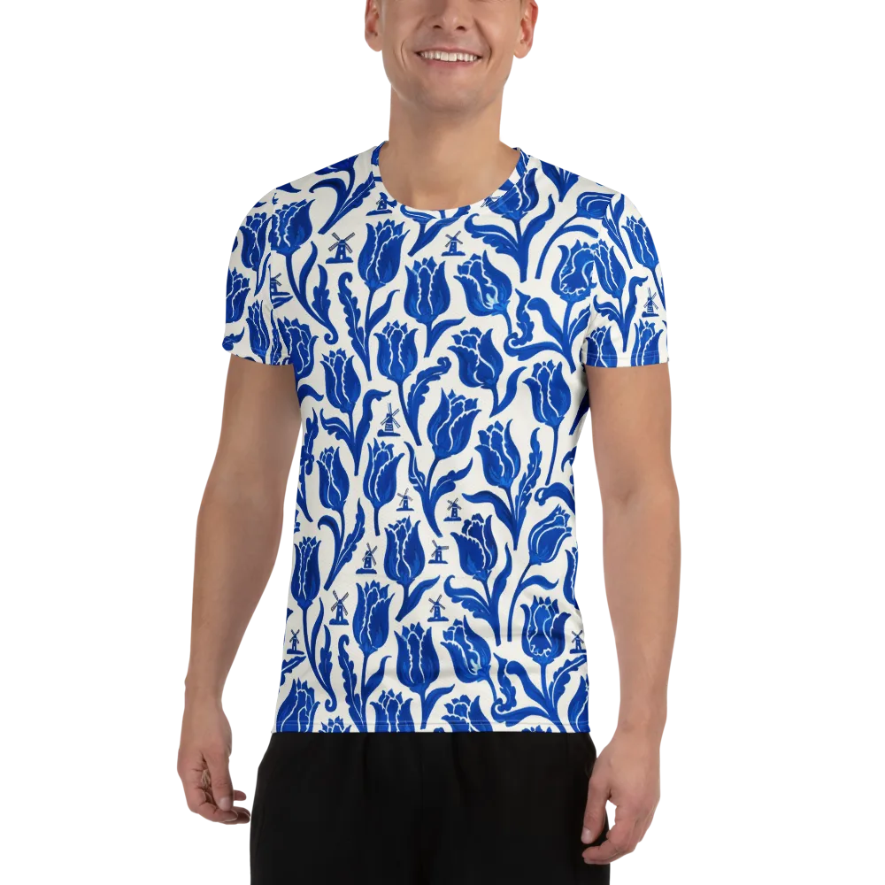 Blue Windmill Garden on Men's Athletic T-Shirt — Front
