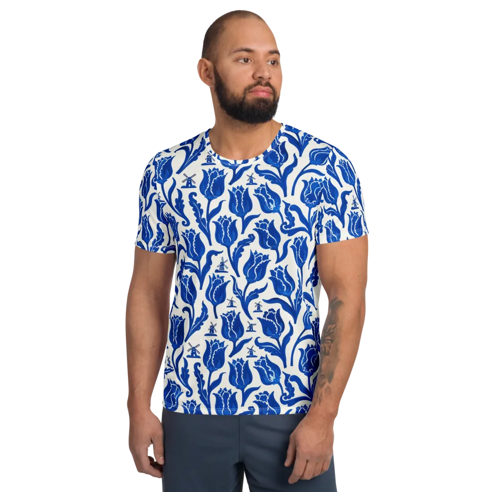 Blue Windmill Garden on Men's Athletic T-Shirt — Front