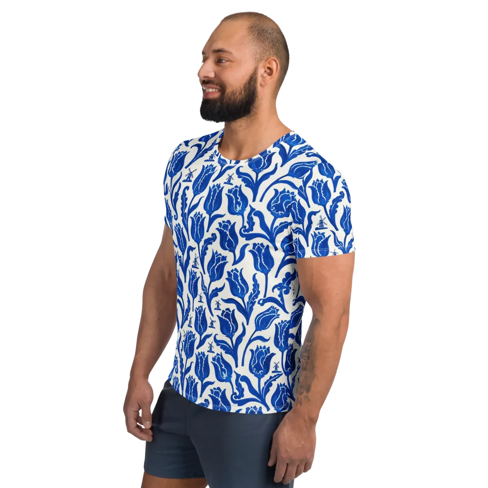 Blue Windmill Garden on Men's Athletic T-Shirt — Left