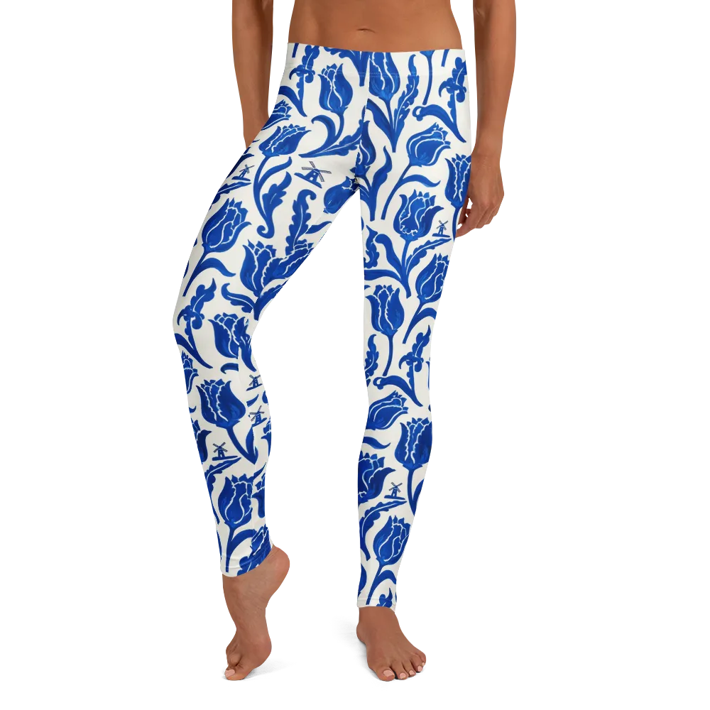 Blue Windmill Garden on Leggings — Front