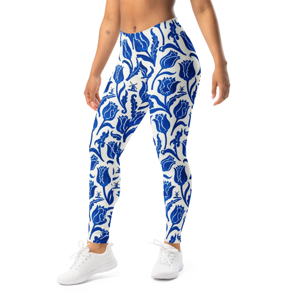 Blue Windmill Garden on Leggings — Left Front