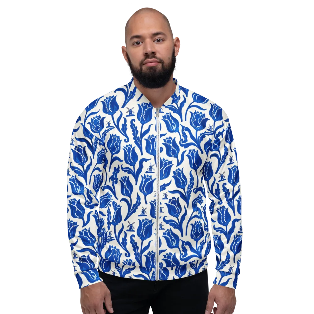 Blue Windmill Garden on Bomber Jacket — Front