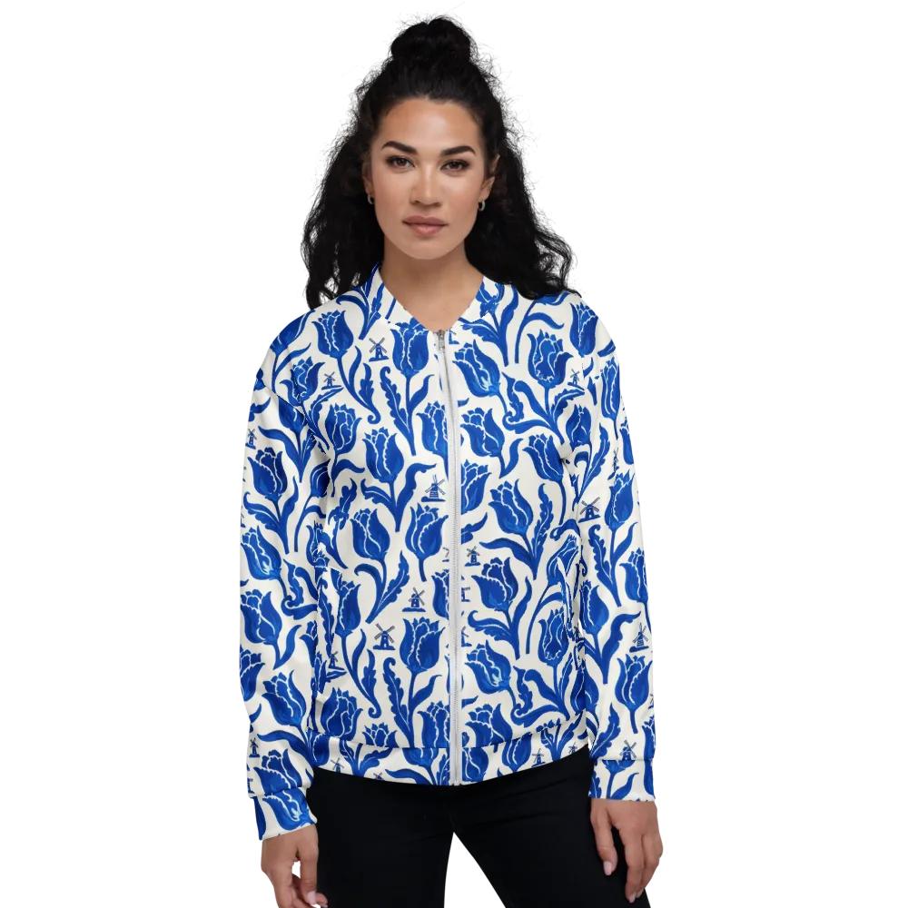 Blue Windmill Garden on Bomber Jacket — Front