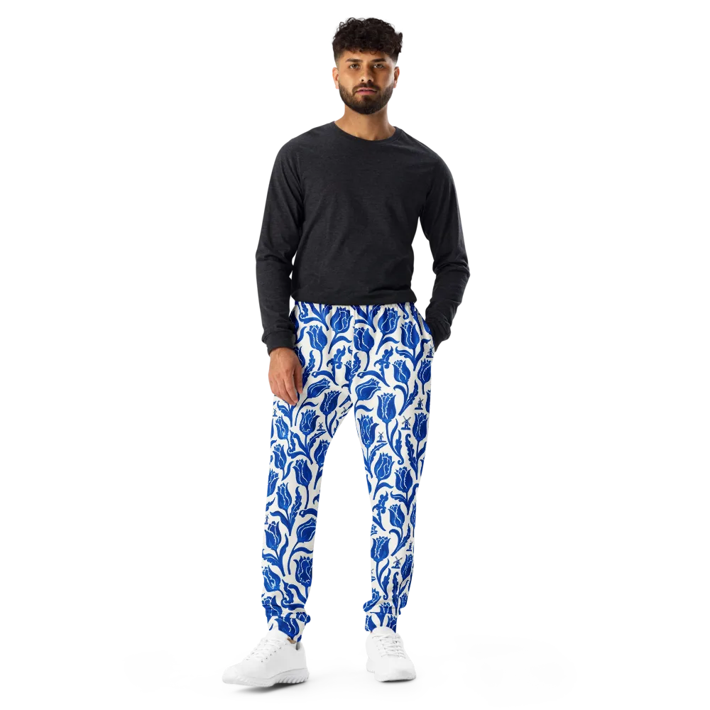 Blue Windmill Garden on Men's Joggers — Front