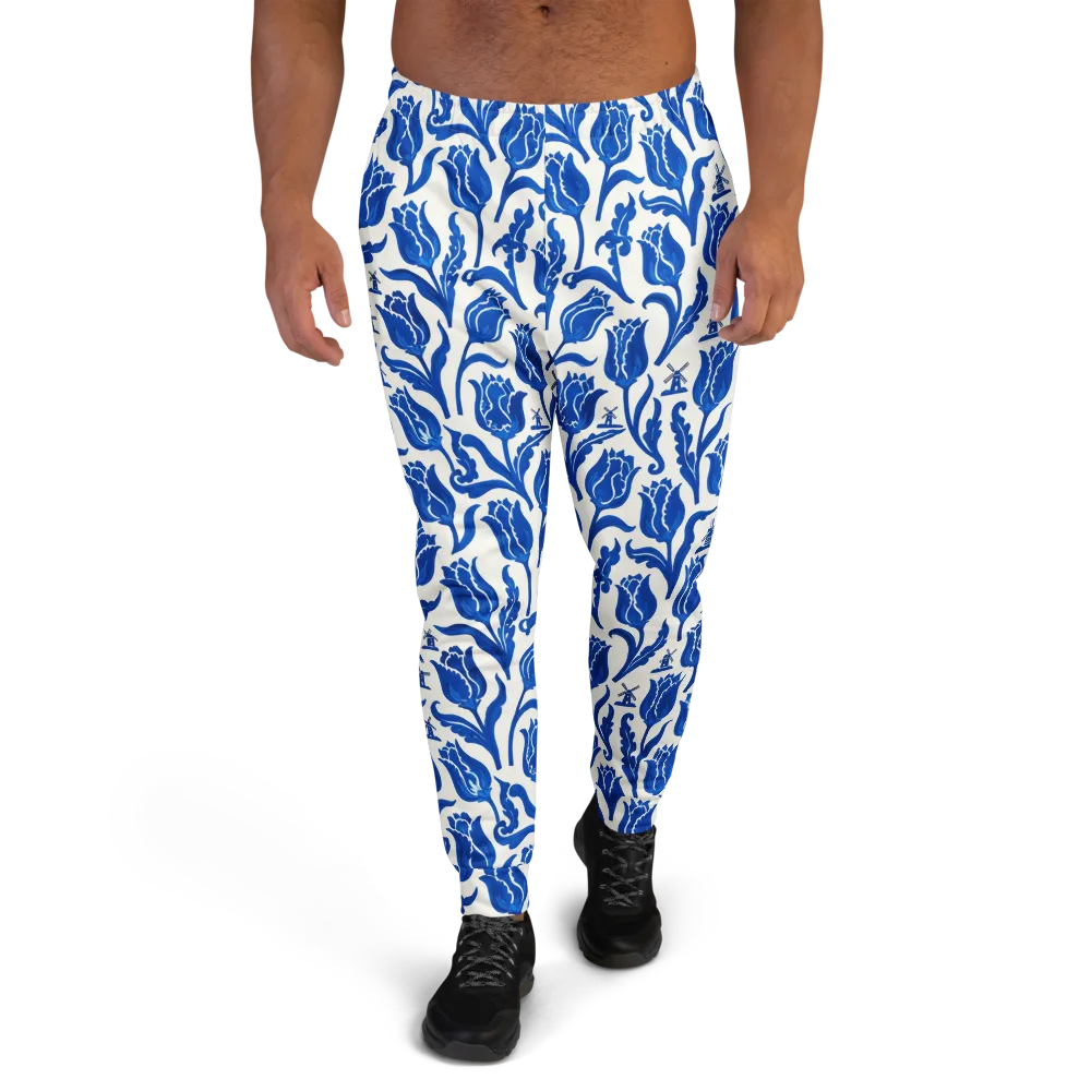 Blue Windmill Garden on Men's Joggers — Front