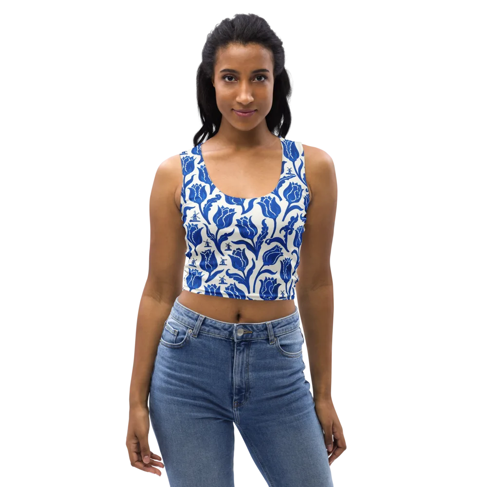 Blue Windmill Garden on Crop Top — Front