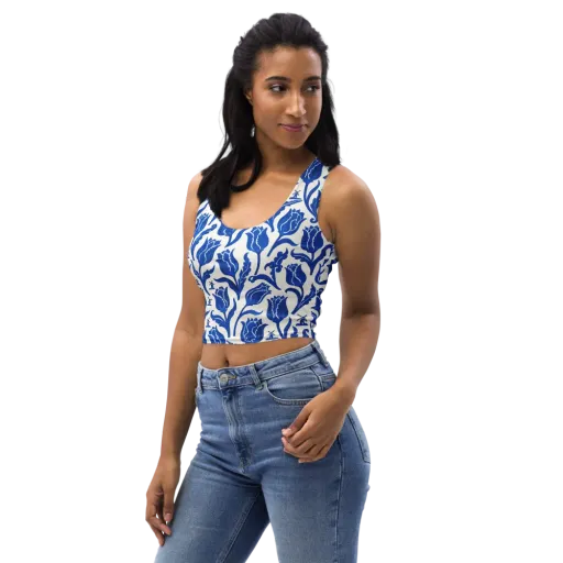 Blue Windmill Garden on a Crop Top