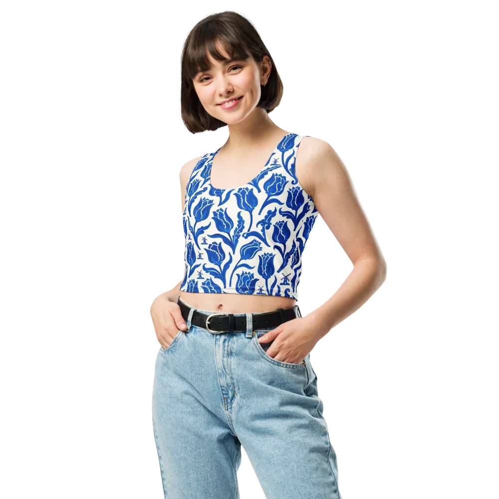 Blue Windmill Garden on Crop Top — Front