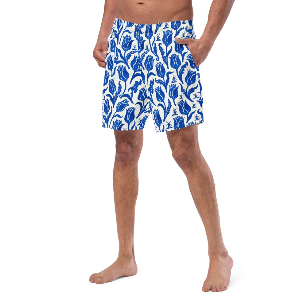 Blue Windmill Garden on Swim Trunks — Left Front
