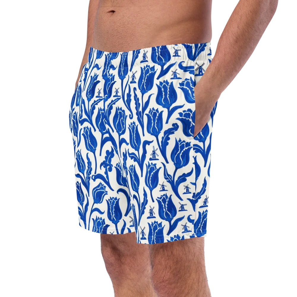 Blue Windmill Garden on Swim Trunks — Left Front