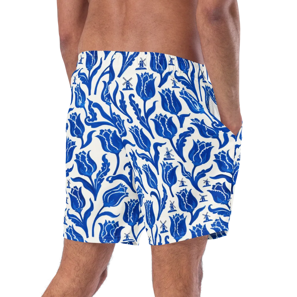 Blue Windmill Garden on Swim Trunks — Right Back