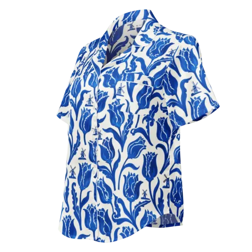Blue Windmill Garden on a Women's Short Sleeve Pajama Top