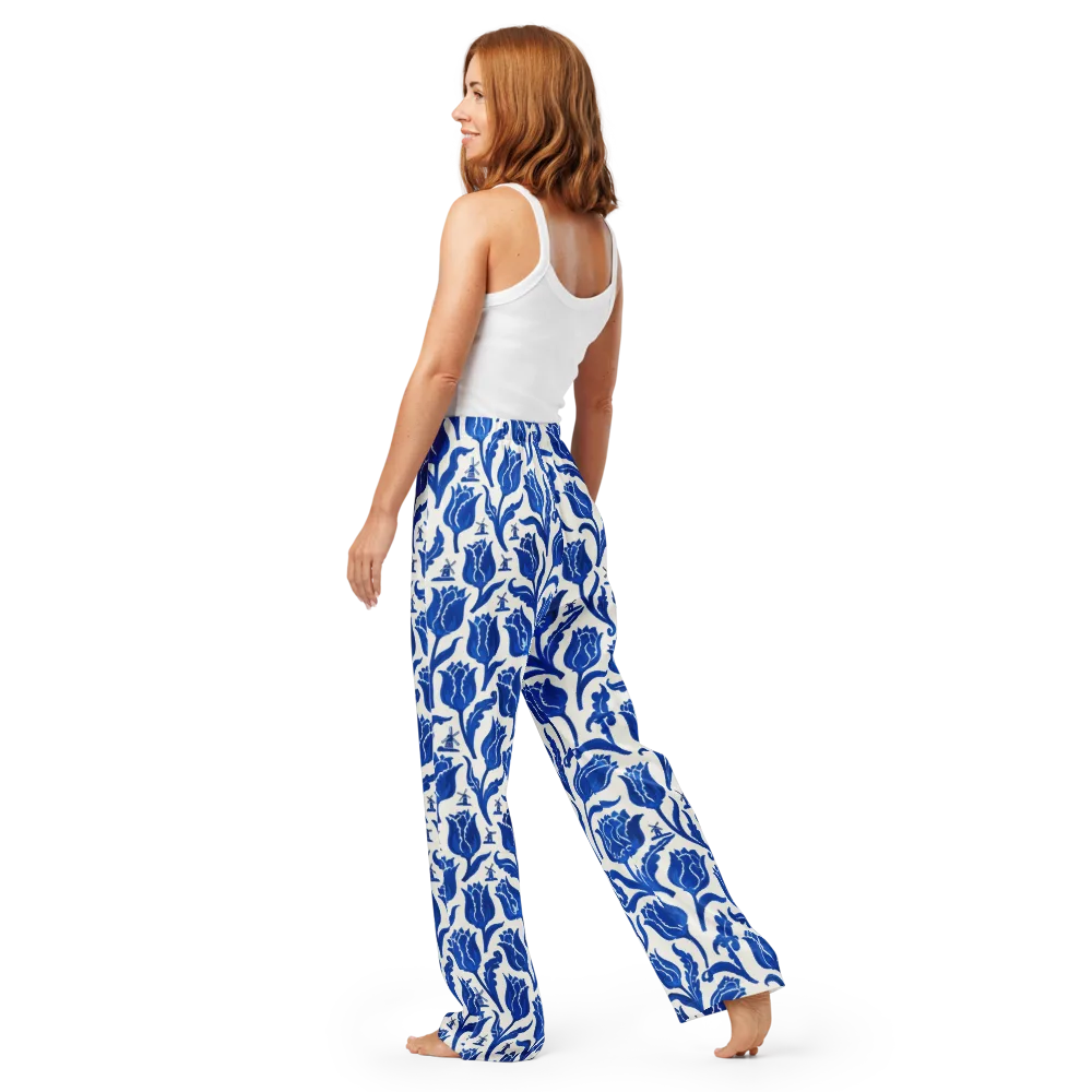 Blue Windmill Garden on Women's Pajama Pants — Back
