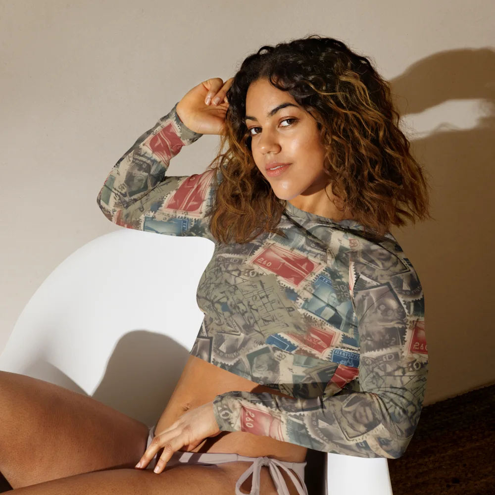 Postmark Reverie on Long Sleeve Crop Top — Left Front
