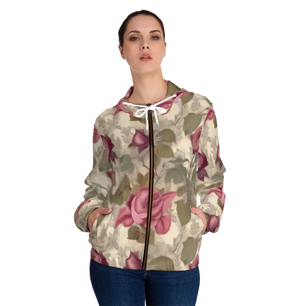 Rosewood Reverie on Women's Full-Zip Hoodie — Front On Person