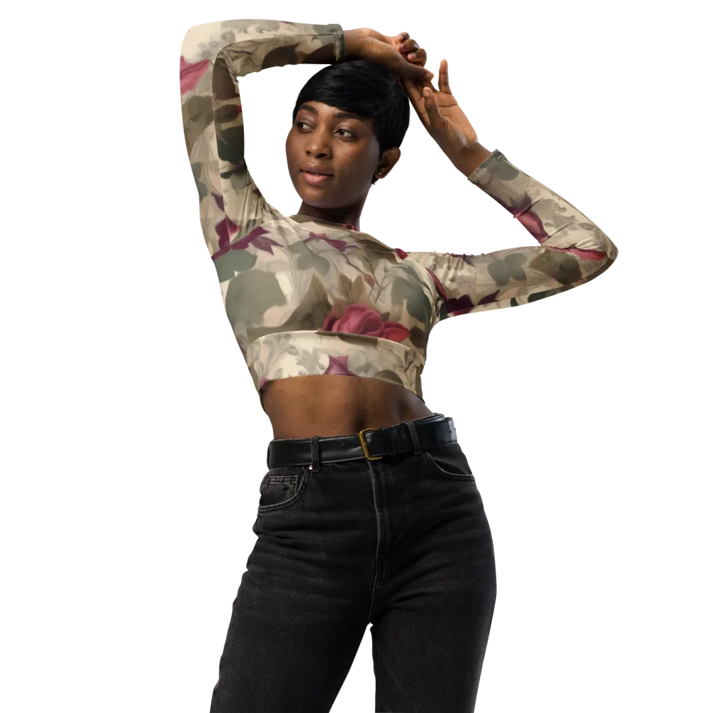 Rosewood Reverie on Long Sleeve Crop Top — Front