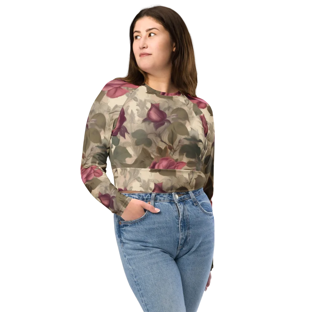 Rosewood Reverie on Long Sleeve Crop Top — Front