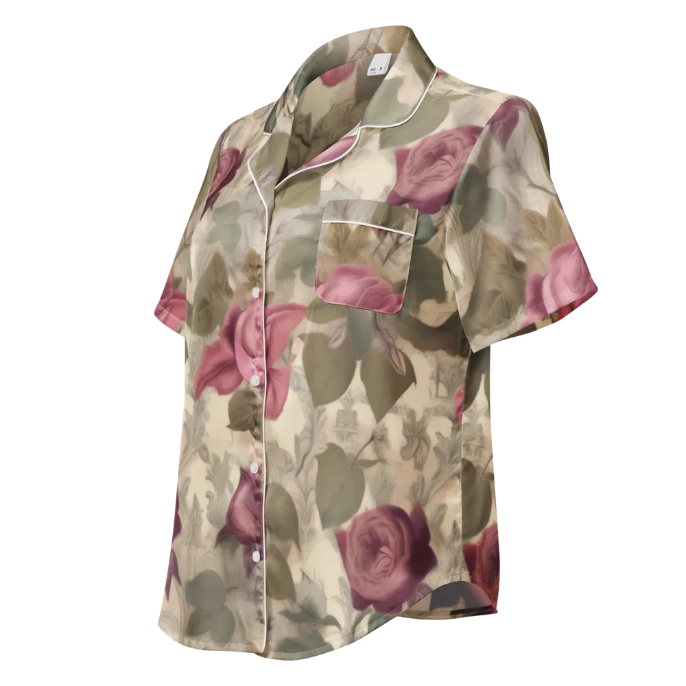 Rosewood Reverie on Women's Short Sleeve Pajama Top — Left Front