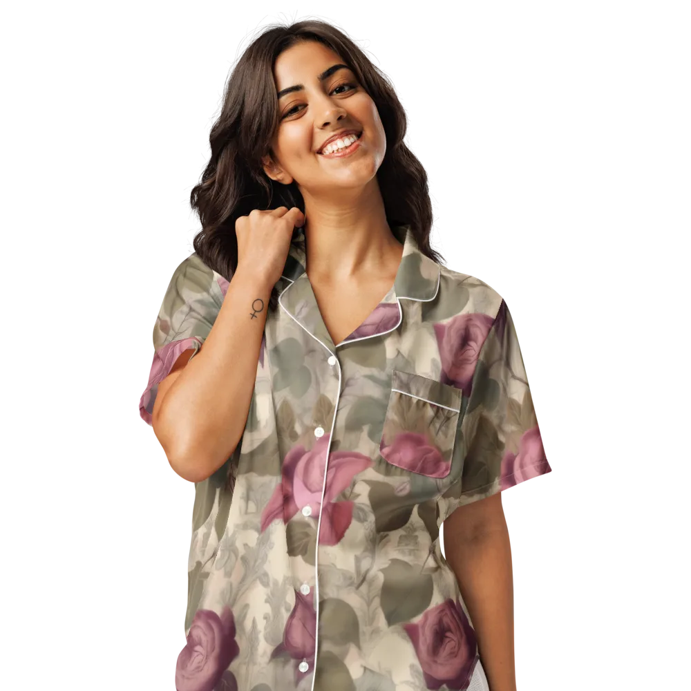 Rosewood Reverie on Women's Short Sleeve Pajama Top — Front