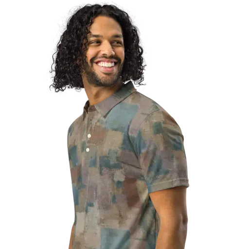 Muted Mosaic on a Men's Slim Fit Polo Shirt