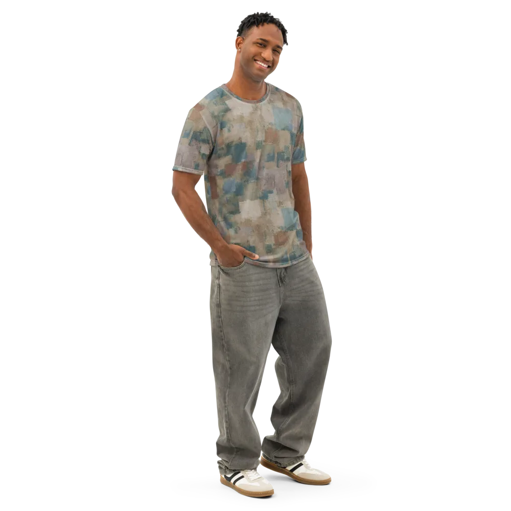 Muted Mosaic on Men's Cotton Crew Neck T-Shirt — Right Front