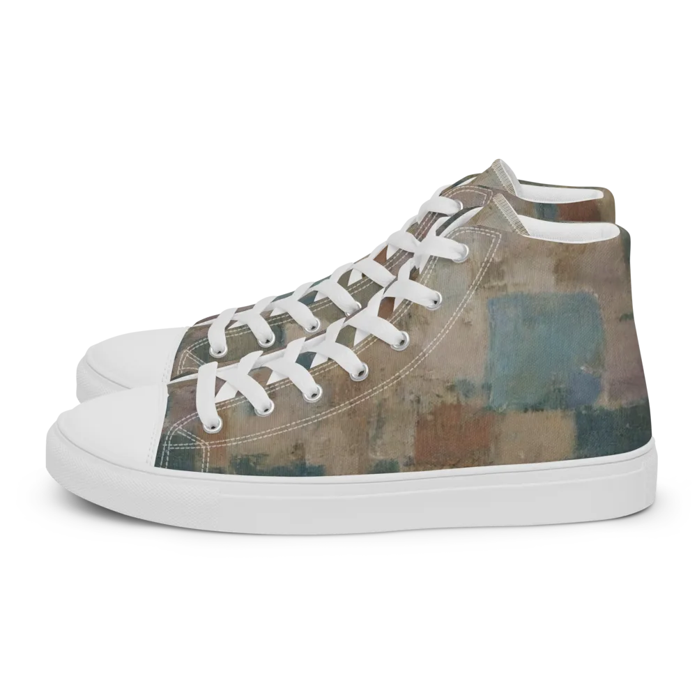 Muted Mosaic on Men's High Top Canvas Shoes — Left