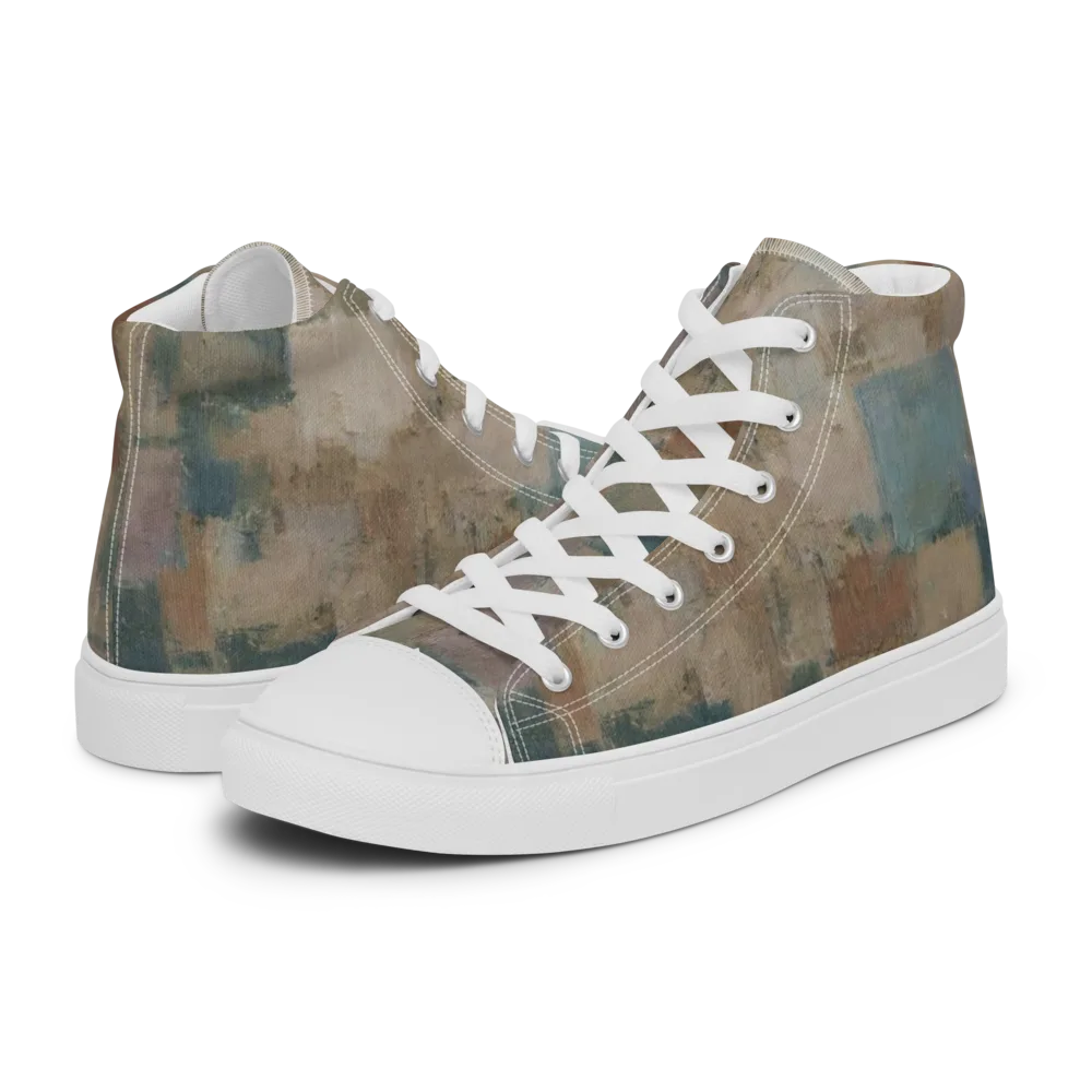 Muted Mosaic on Men's High Top Canvas Shoes — Left
