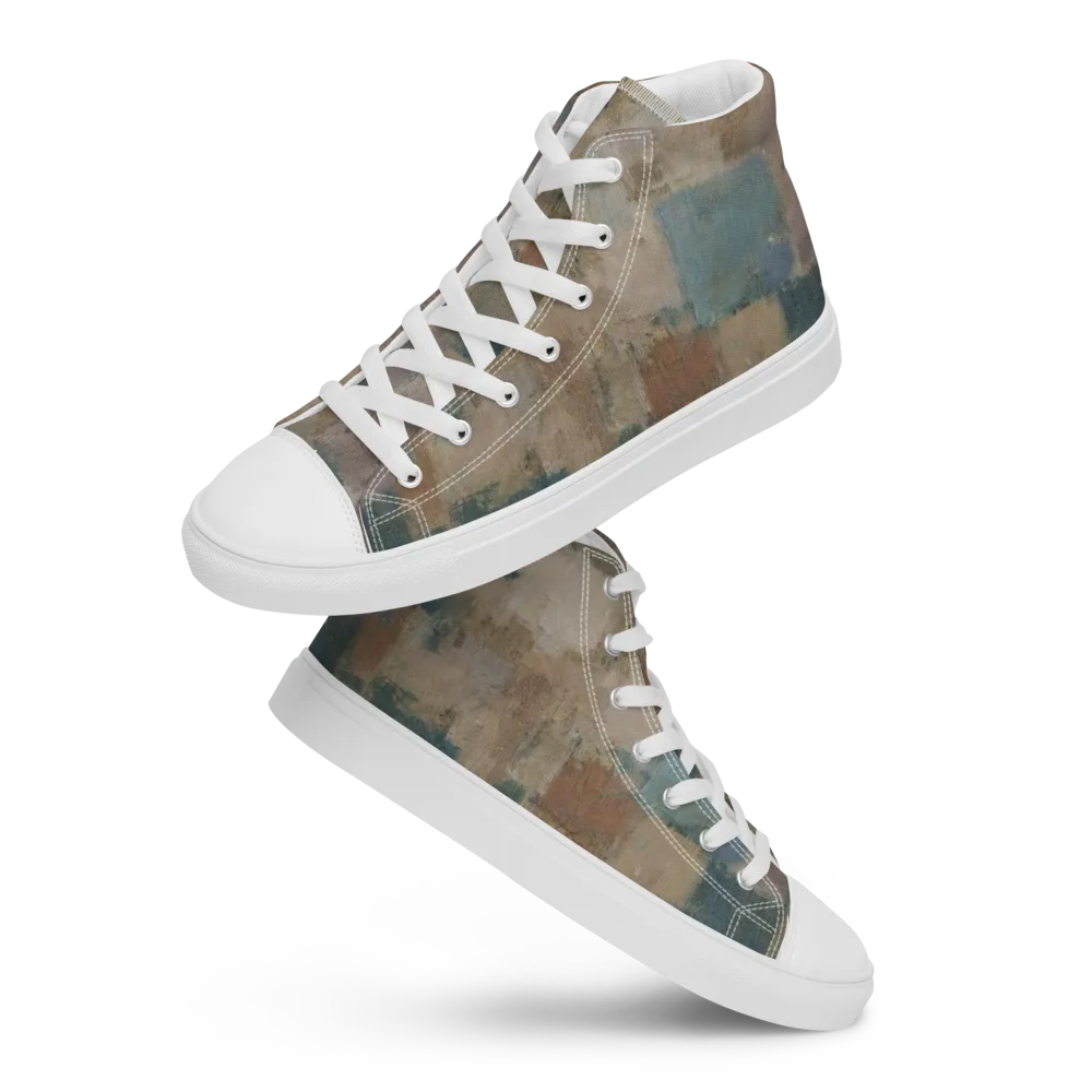 Muted Mosaic on Men's High Top Canvas Shoes — Front