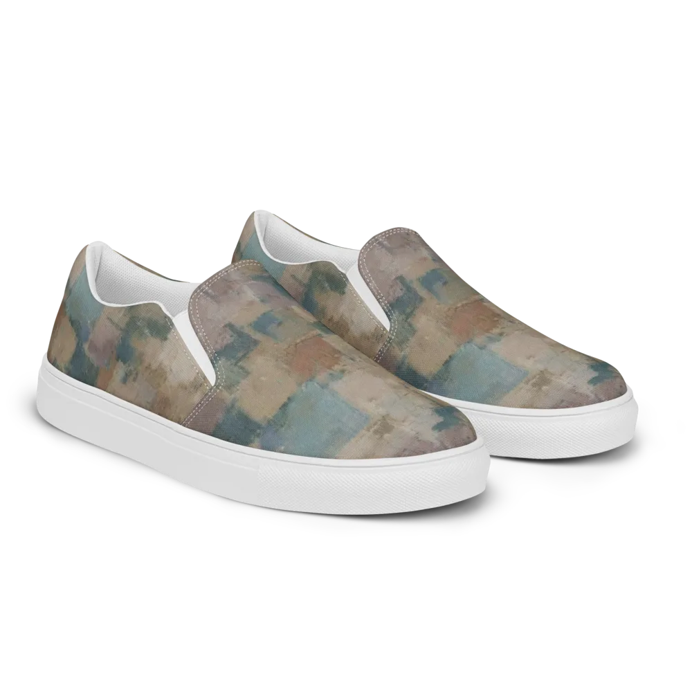 Muted Mosaic on Men's Slip-On Canvas Shoes — Right Front