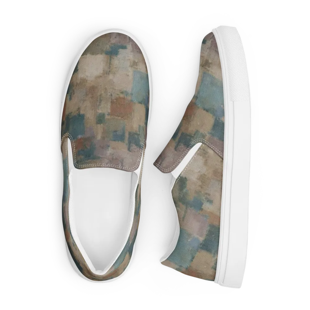 Muted Mosaic on Men's Slip-On Canvas Shoes — Front