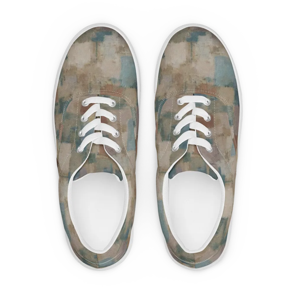 Muted Mosaic on Men's Lace-Up Canvas Shoes — Front