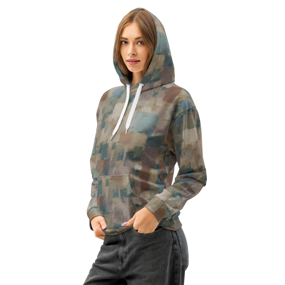 Muted Mosaic on Cotton Hoodie — Left Front
