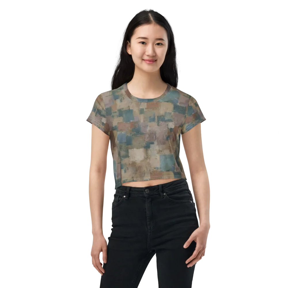 Muted Mosaic on Crop Tee — Front