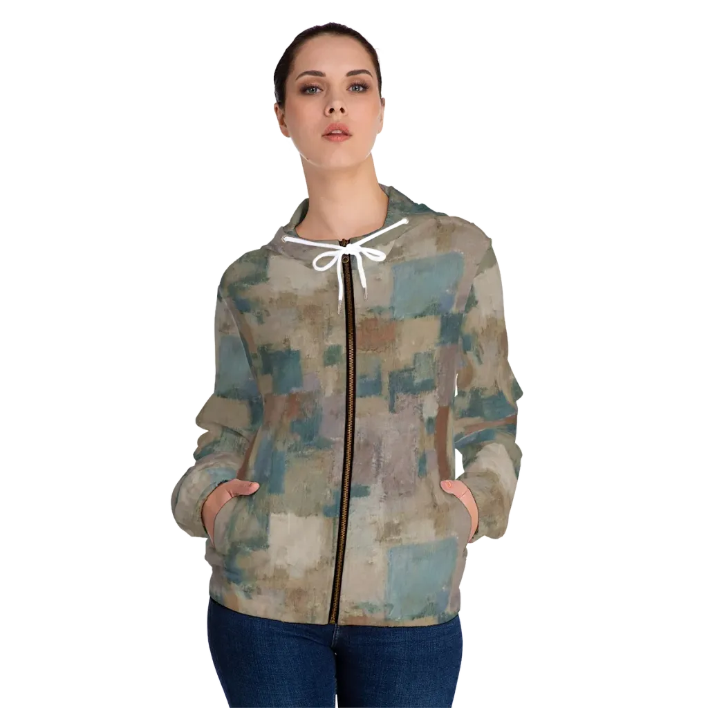 Muted Mosaic on Women's Full-Zip Hoodie — Front On Person