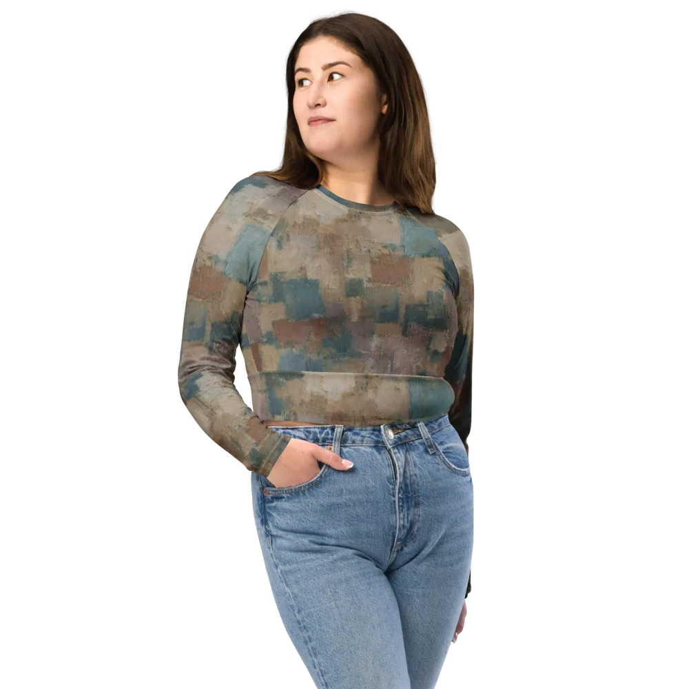 Muted Mosaic on Long Sleeve Crop Top — Front