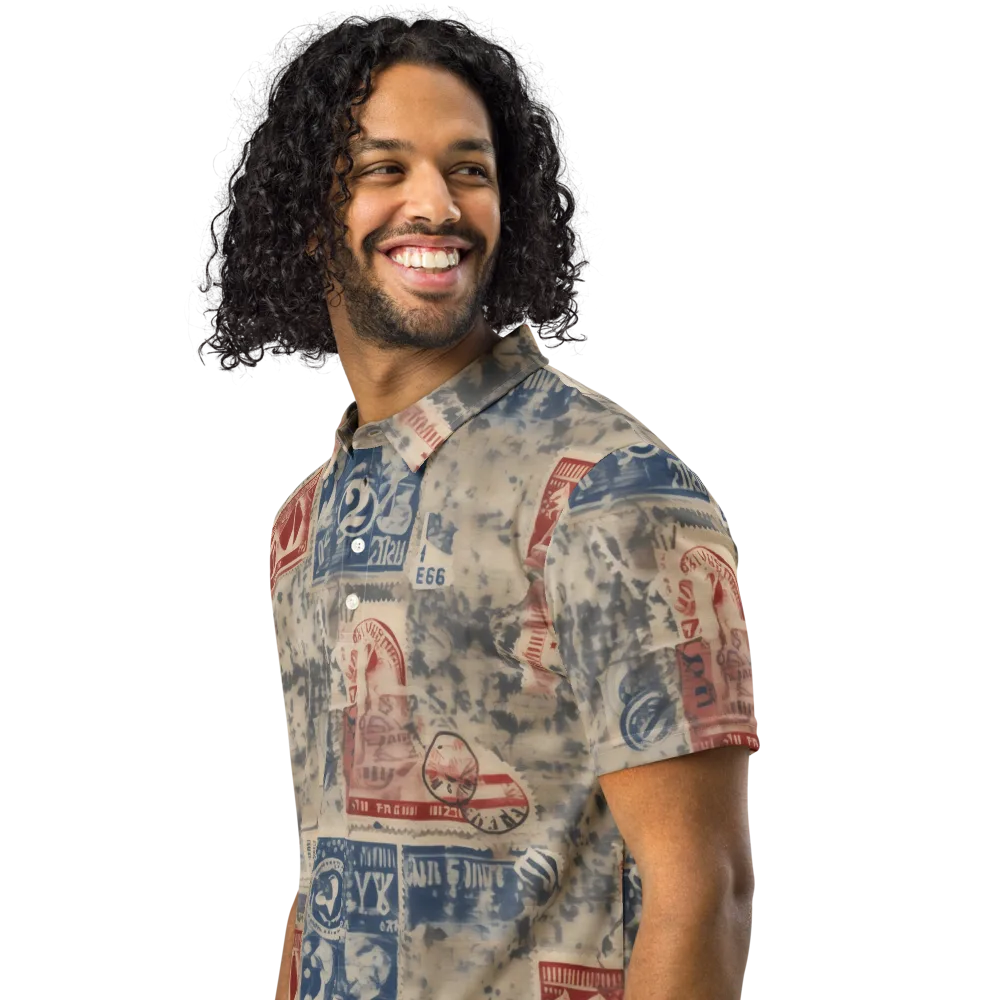 Stampede Blue on Men's Slim Fit Polo Shirt — Left Front