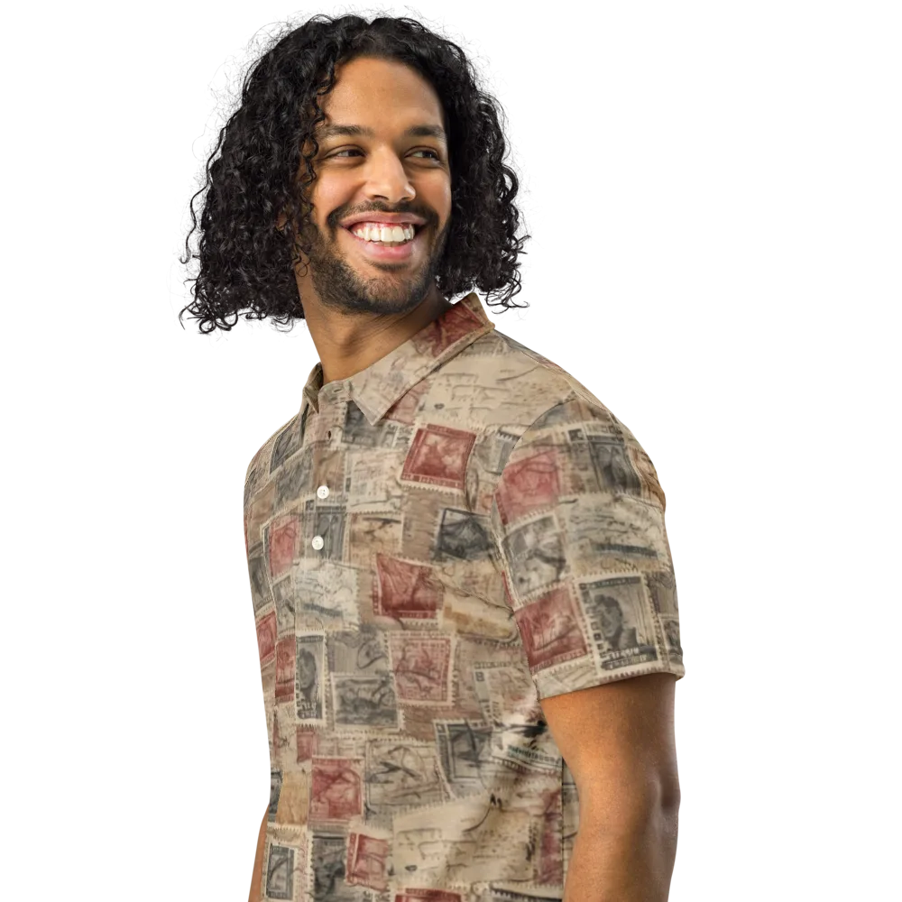 Archive in Red on Men's Slim Fit Polo Shirt — Left Front