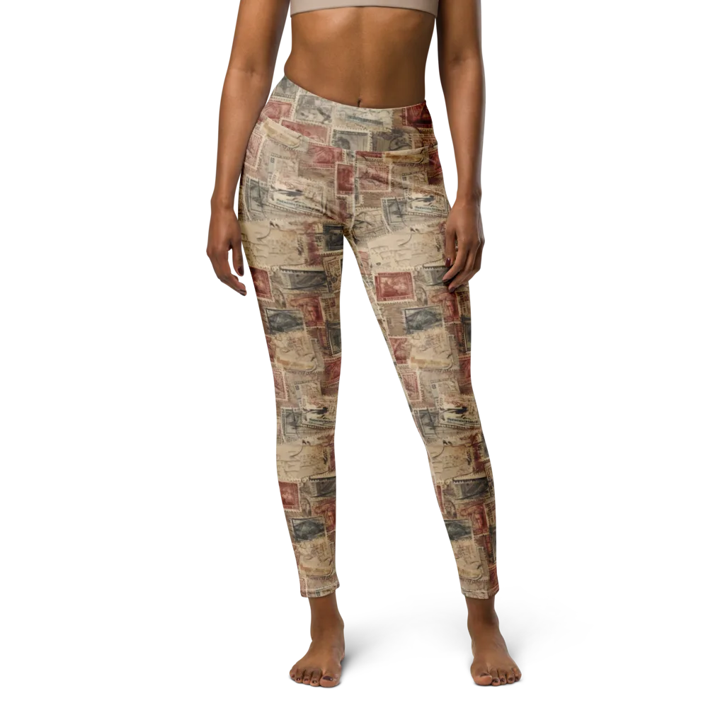 Archive in Red on Yoga Leggings — Front