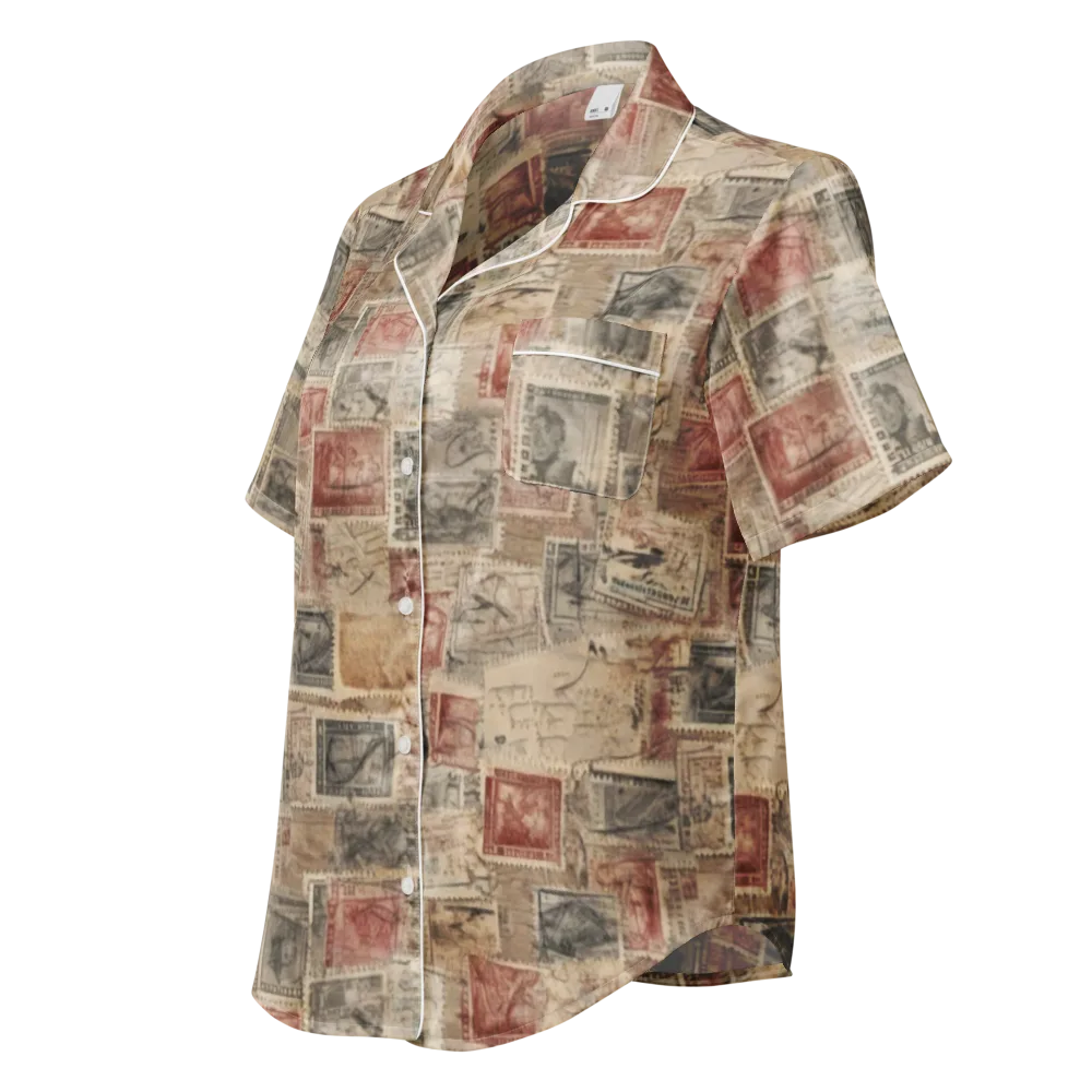 Archive in Red on Women's Short Sleeve Pajama Top — Left Front