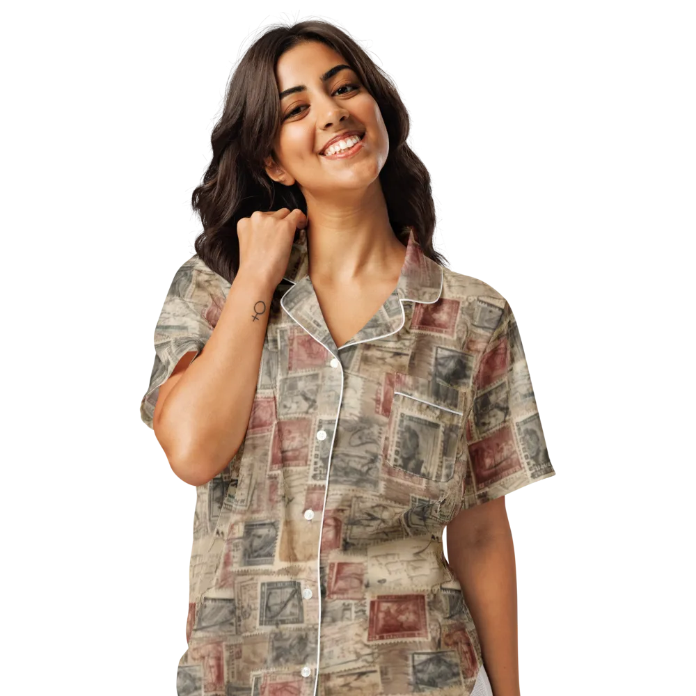 Archive in Red on Women's Short Sleeve Pajama Top — Front