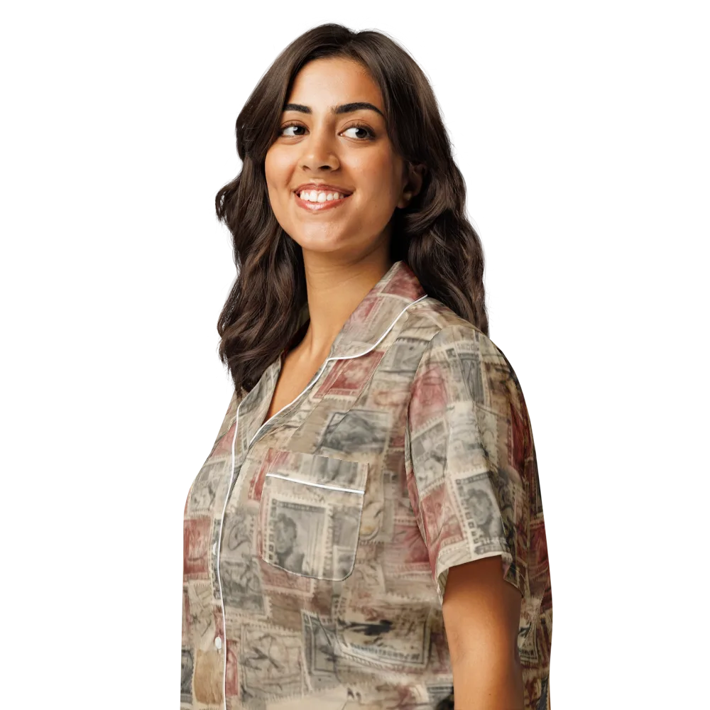 Archive in Red on Women's Short Sleeve Pajama Top — Left Front