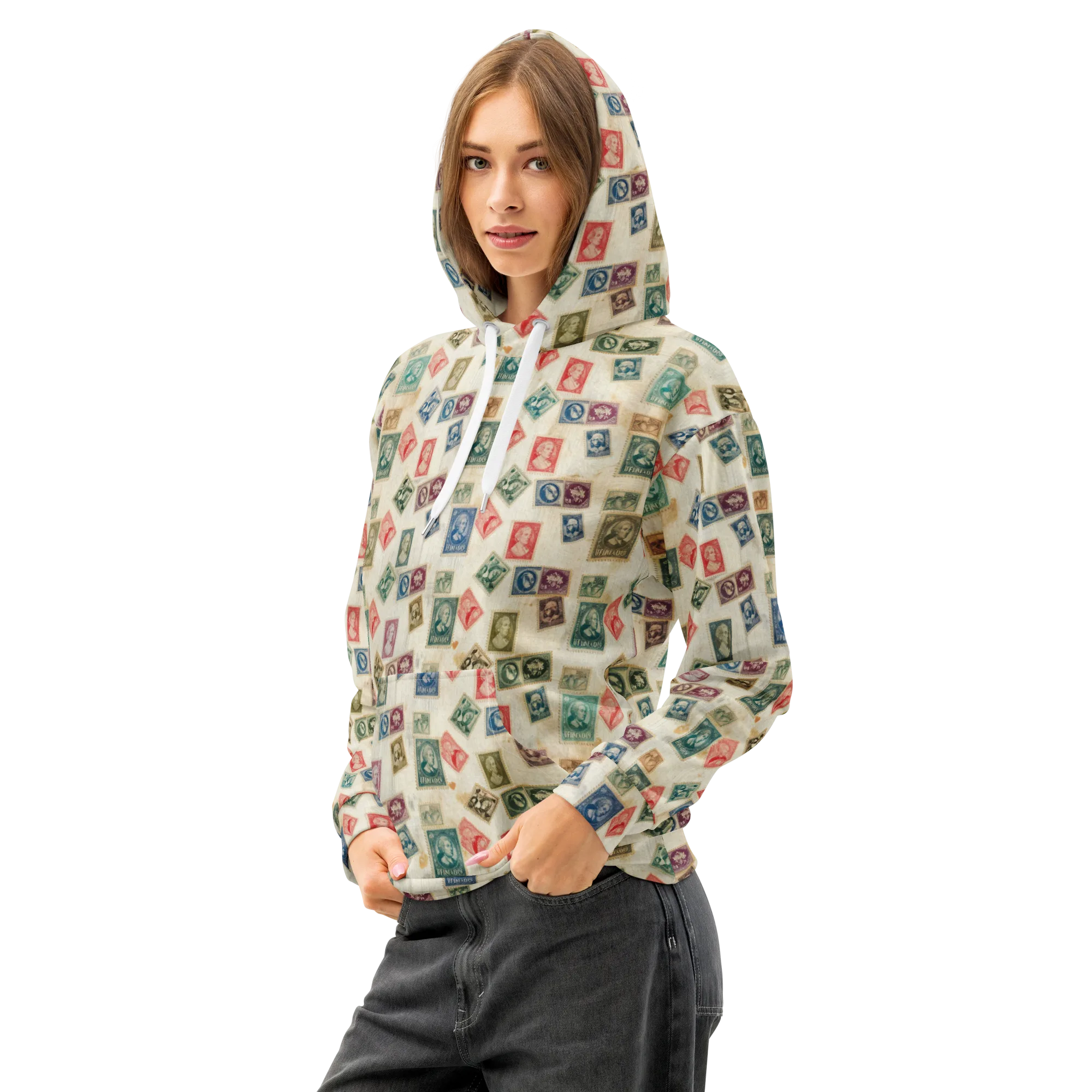 Mercantile Mosaic on Cotton Hoodie — Left Front