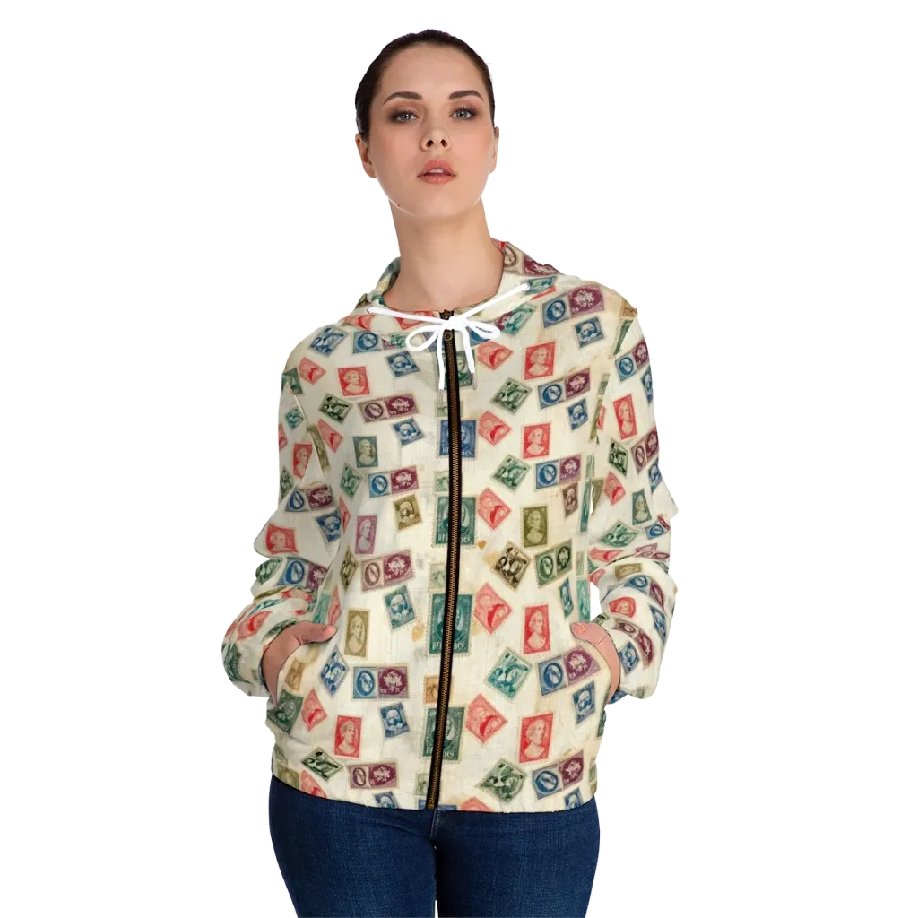 Mercantile Mosaic on Women's Full-Zip Hoodie — Front On Person