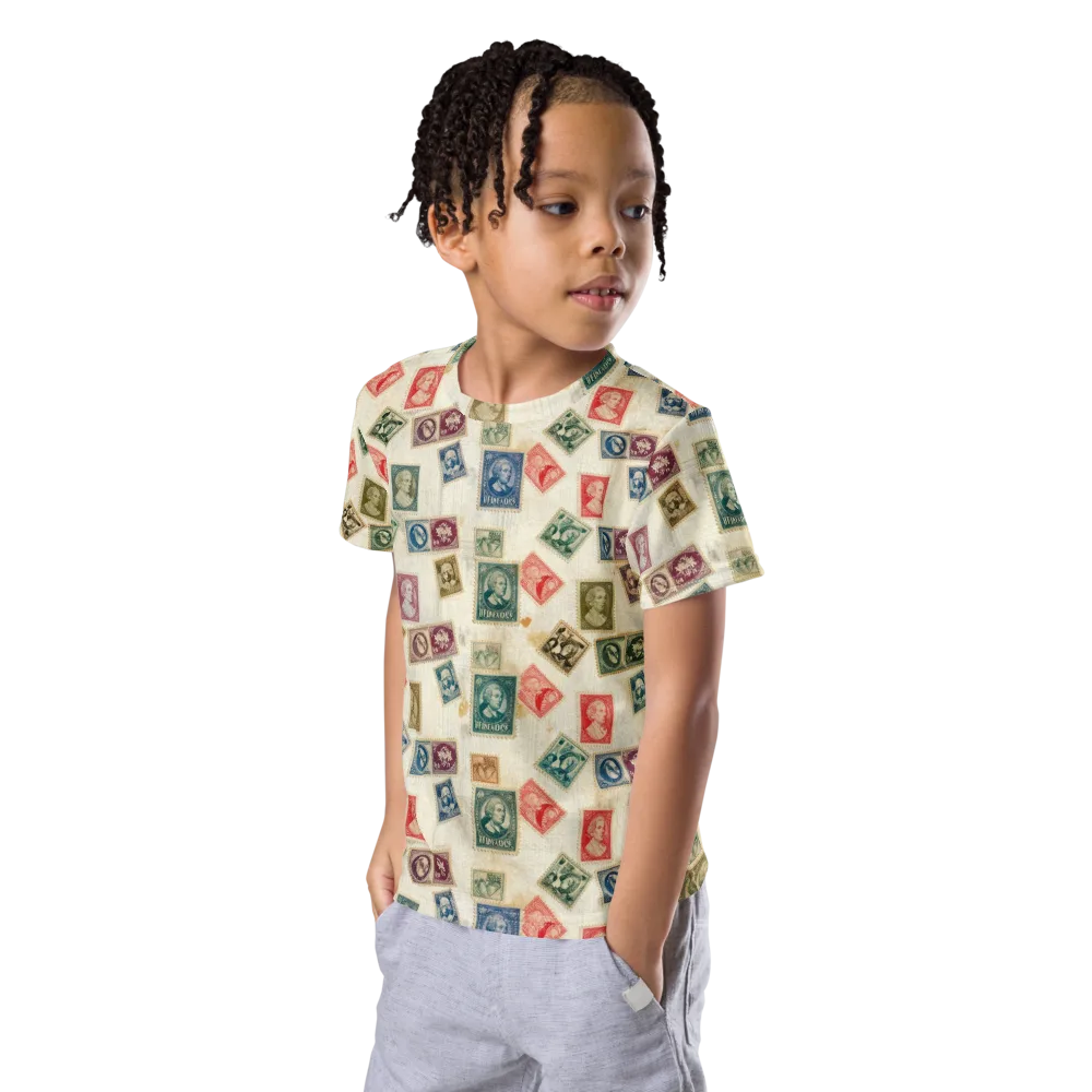 Mercantile Mosaic on Kids Crew Neck T-Shirt — Left Front