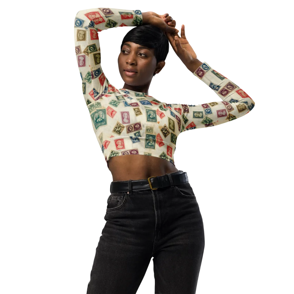 Mercantile Mosaic on Long Sleeve Crop Top — Front